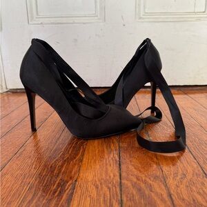 Black Satin ASOS Heels with Ankle Tie Size 6